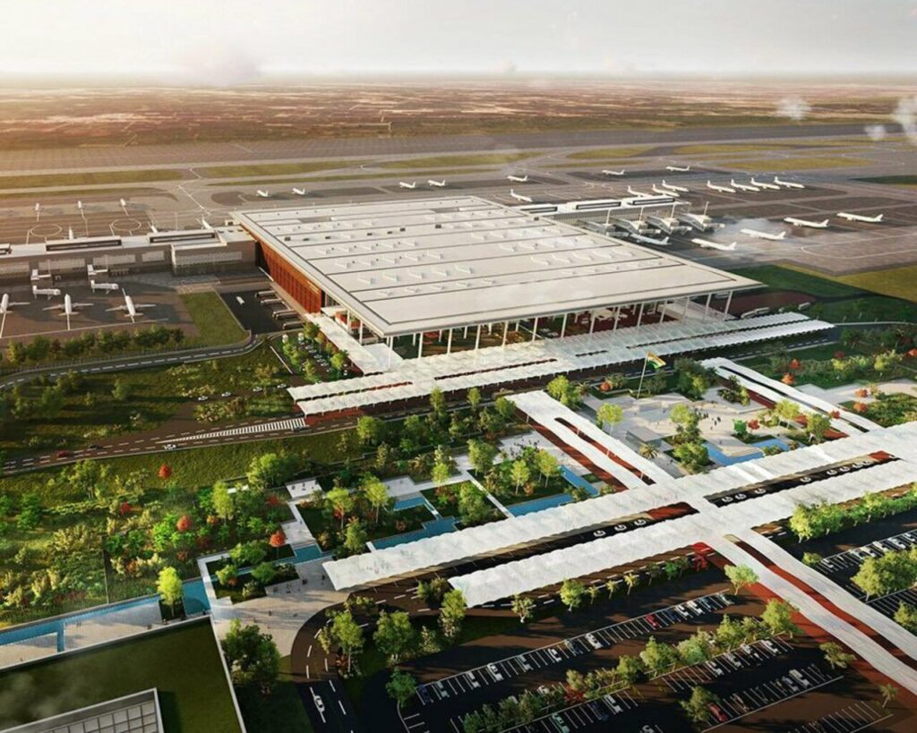 A render of the new Noida International Airport.