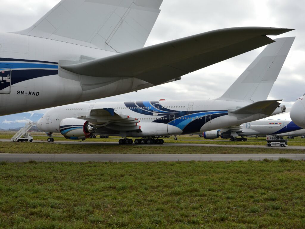 Malaysia Airlines Airbus A380 stored at Tarbes.