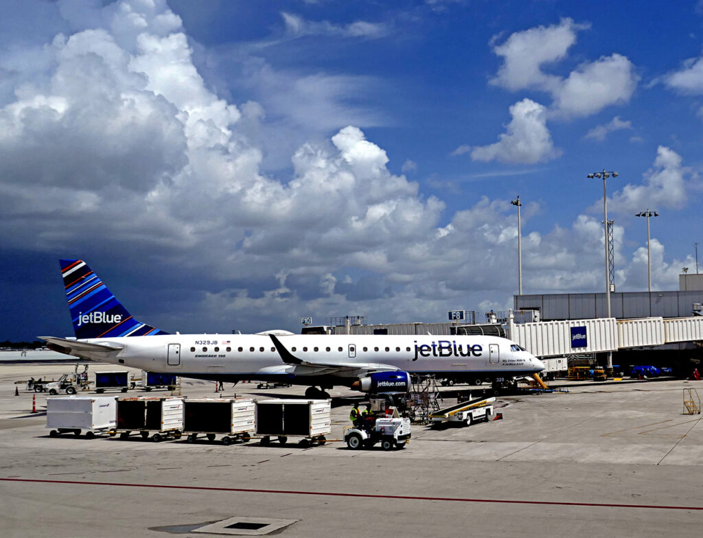 A JetBlue aircraft parked at Fort Lauderdale.