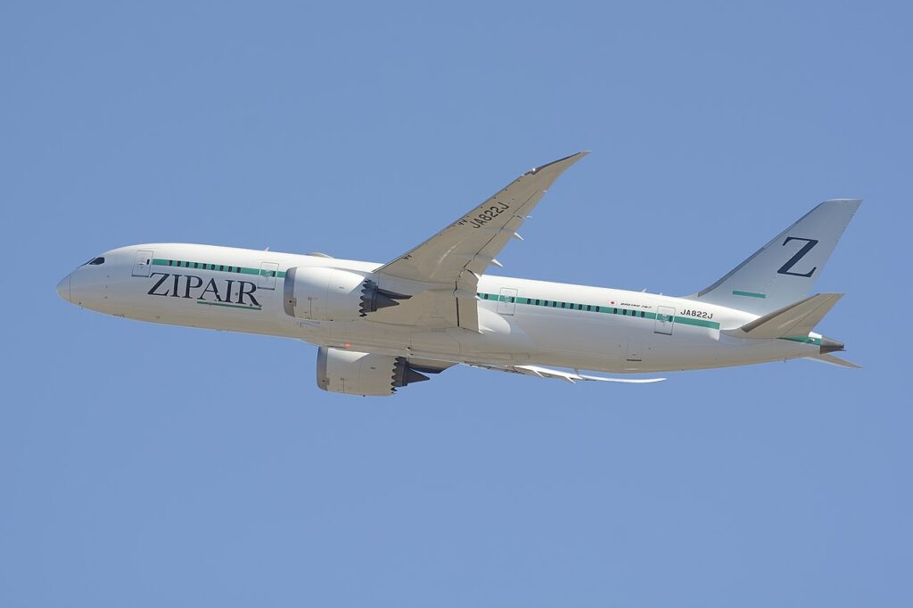 A ZIPAIR Boeing 787 in flight.