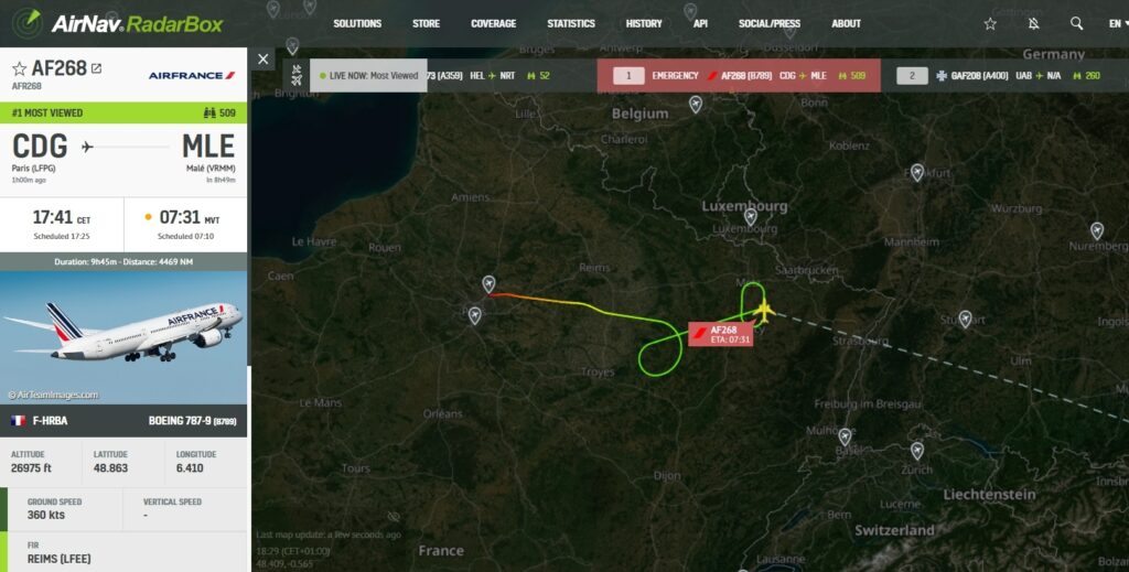 Air France AF268 returns to Paris.