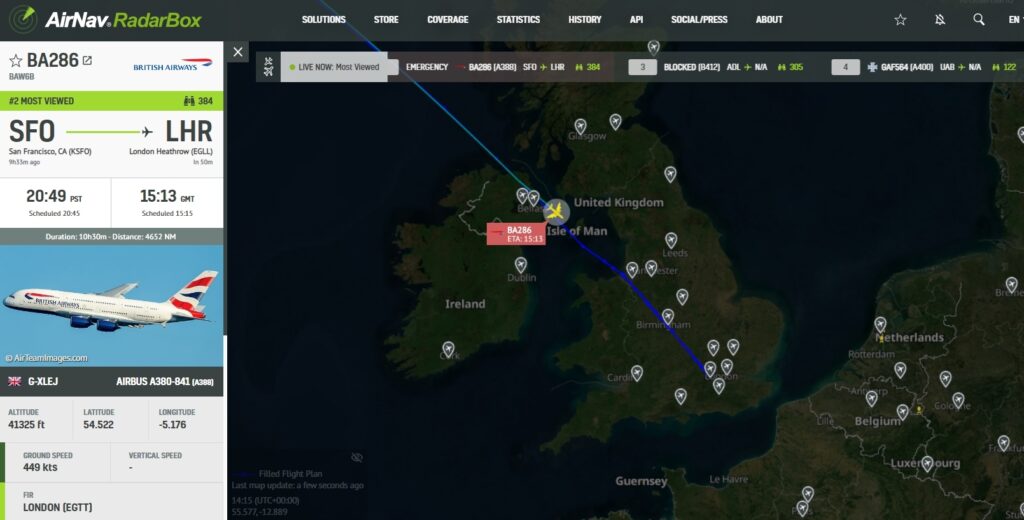A British Airways Airbus A380 has declared an emergency over Northern Ireland due to a medical emergency whilst en route to London Heathrow. 