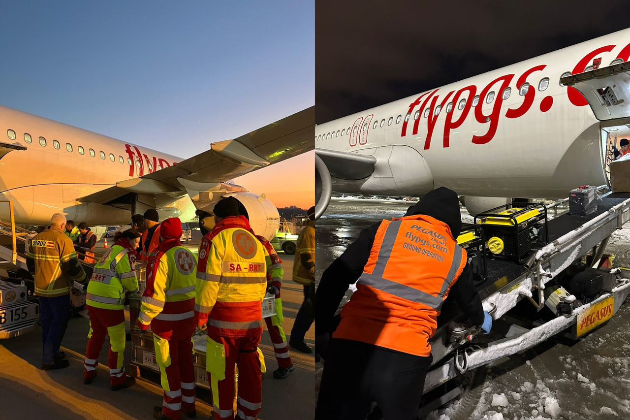 Pegasus Airlines aircraft with disaster relief workers in Turkey