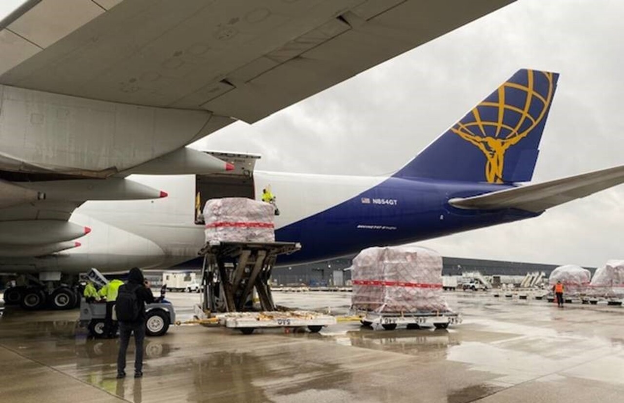 An Atlas Air aircraft is loaded with supplies for Turkey Syria earthquake survivors.