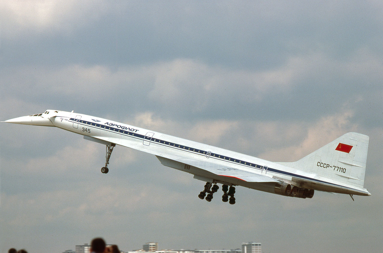 A Tupolev tu-144 'Concordski' takes off.