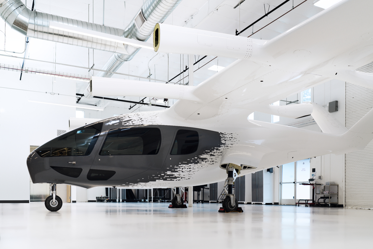 A nearly complete Archer Aviation Midnight eVTOL in the hangar.