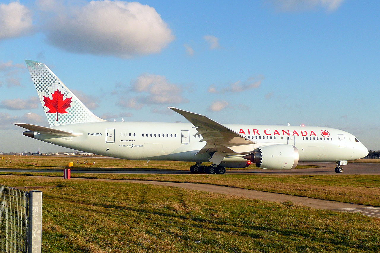 An Air Canada Boeing 787 prepares for takeoff.