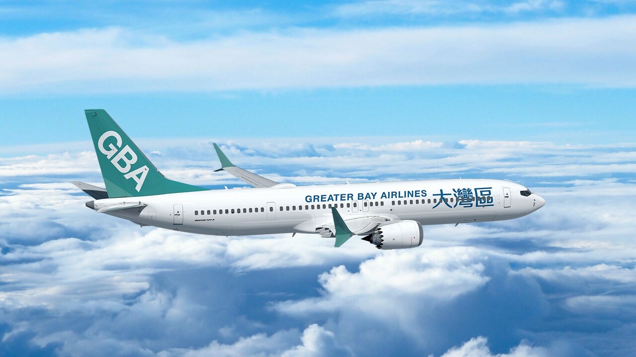 A render of a Greater Bay Airlines Boeing 737-9