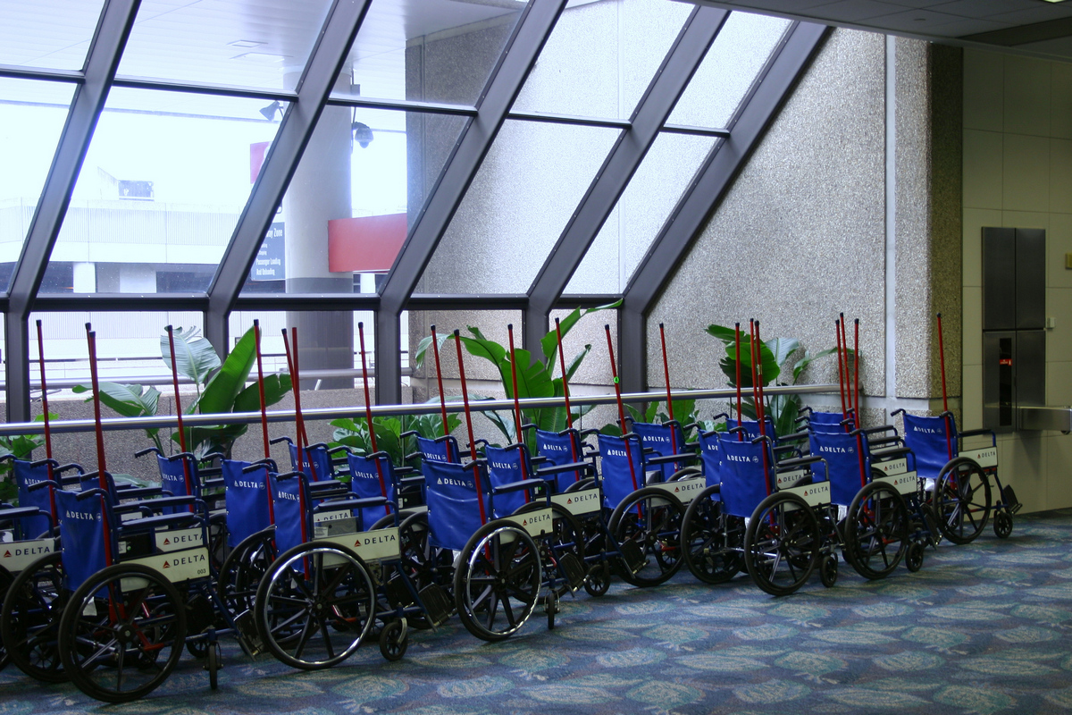 A group of wheelchairs at Fort Lauderdale Airport.