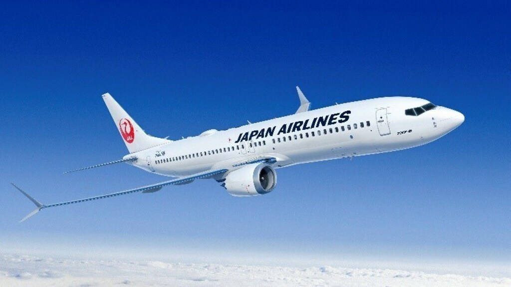 Render of a new Japan Airlines Boeing 737-8 in flight.