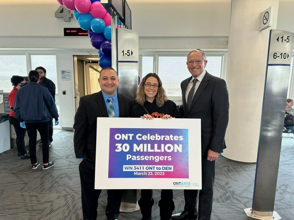Ontario Airport officials welcome the 30 millionth passenger.
