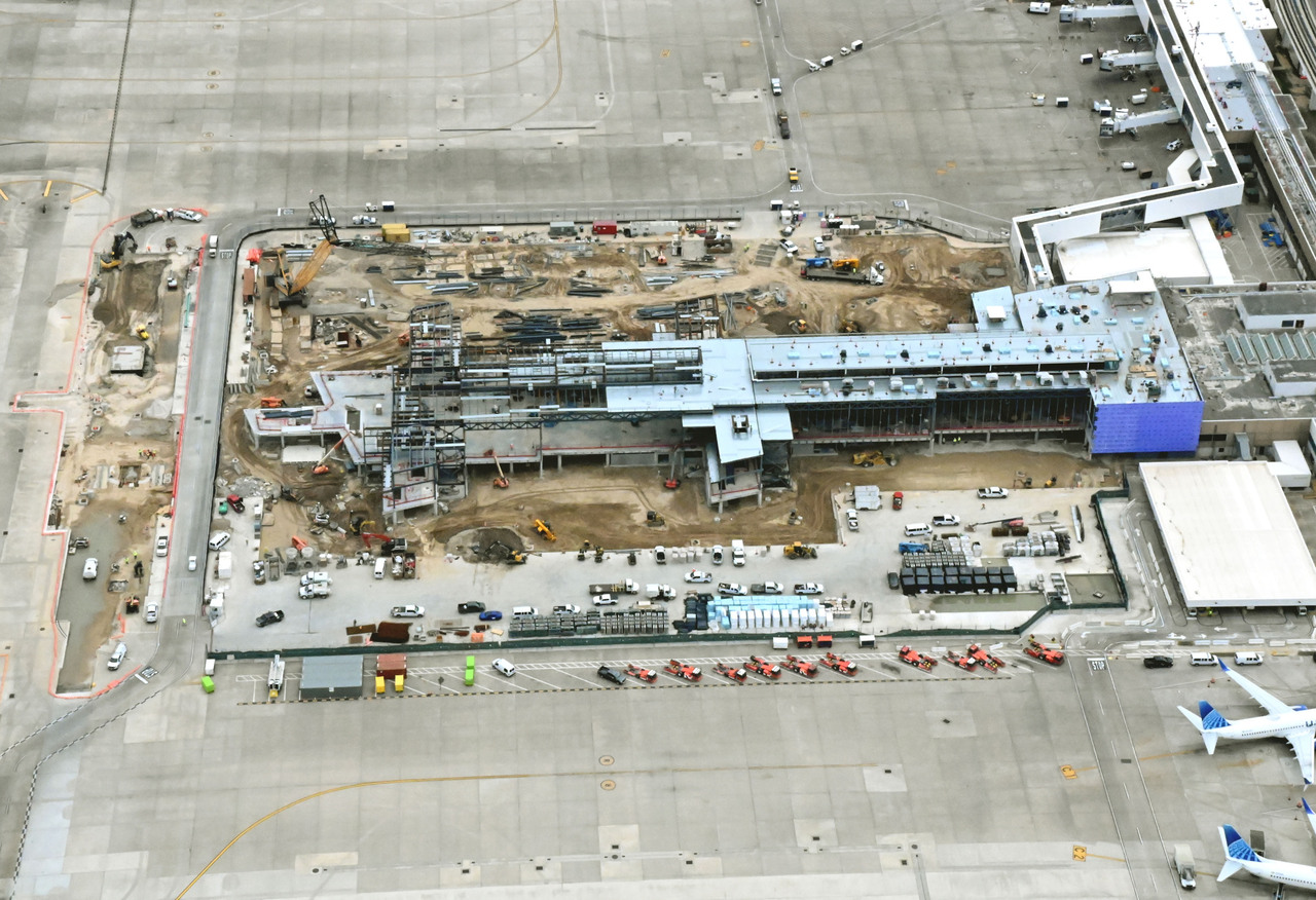 Aerial view of new terminal development at George Bush Intercontinental Airport, Houston.
