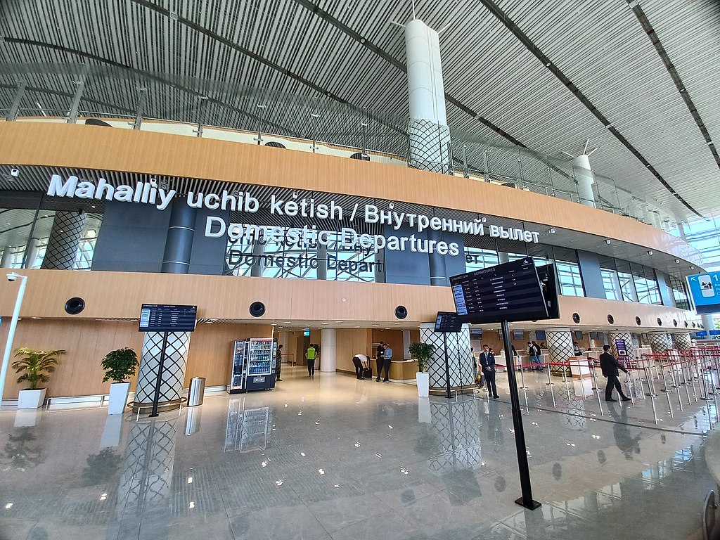 Interior view of the new Samarkand International Airport terminal.