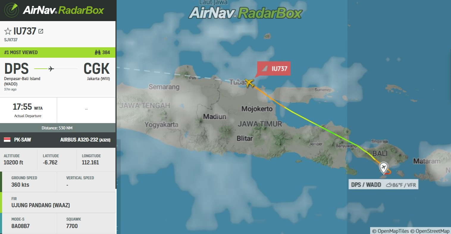 Super Air Jet A320 enroute Bali – Jakarta declares emergency