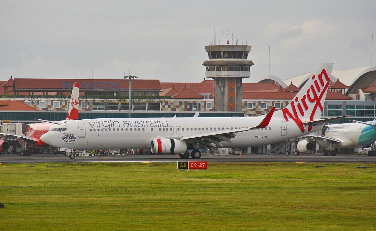 A Virgin Australia Boeing 737 taxis in Bali.