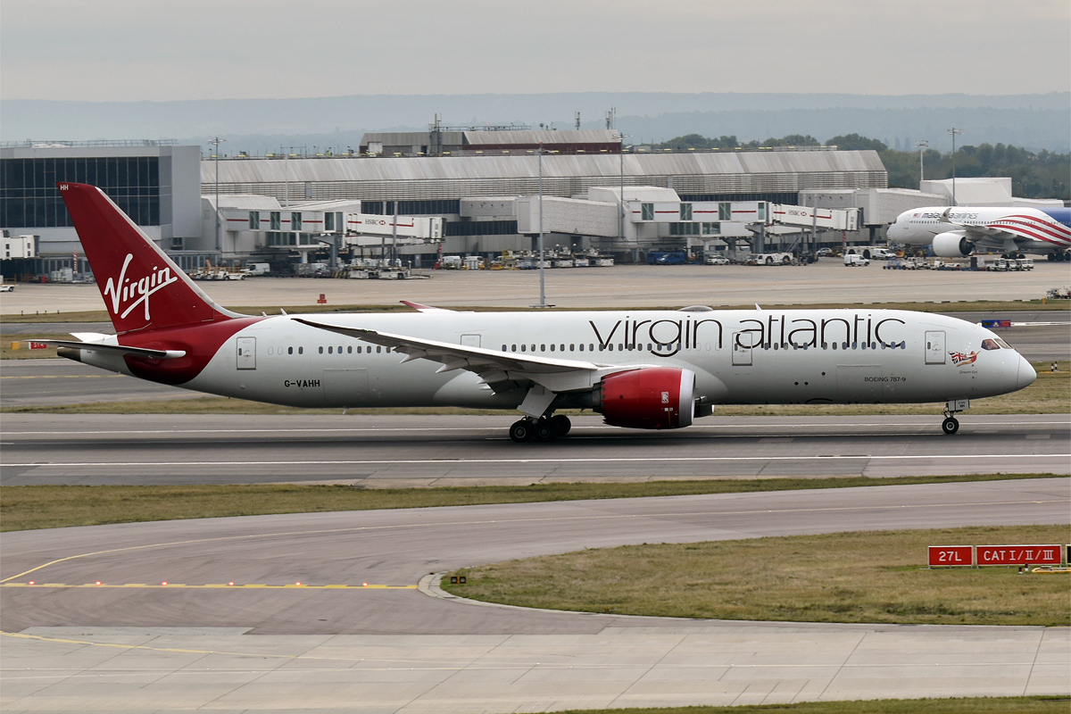 Virgin Atlantic 787-9 Dreamliner on the taxiway.