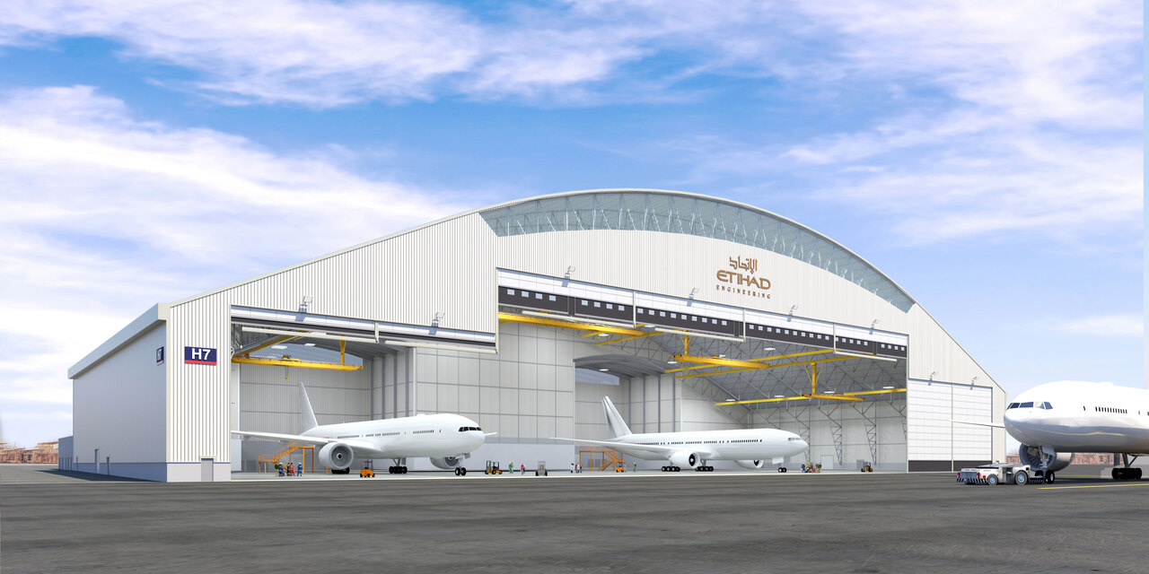 A render of the new Etihad Airways Engineering hangar facility in Abu Dhabi.