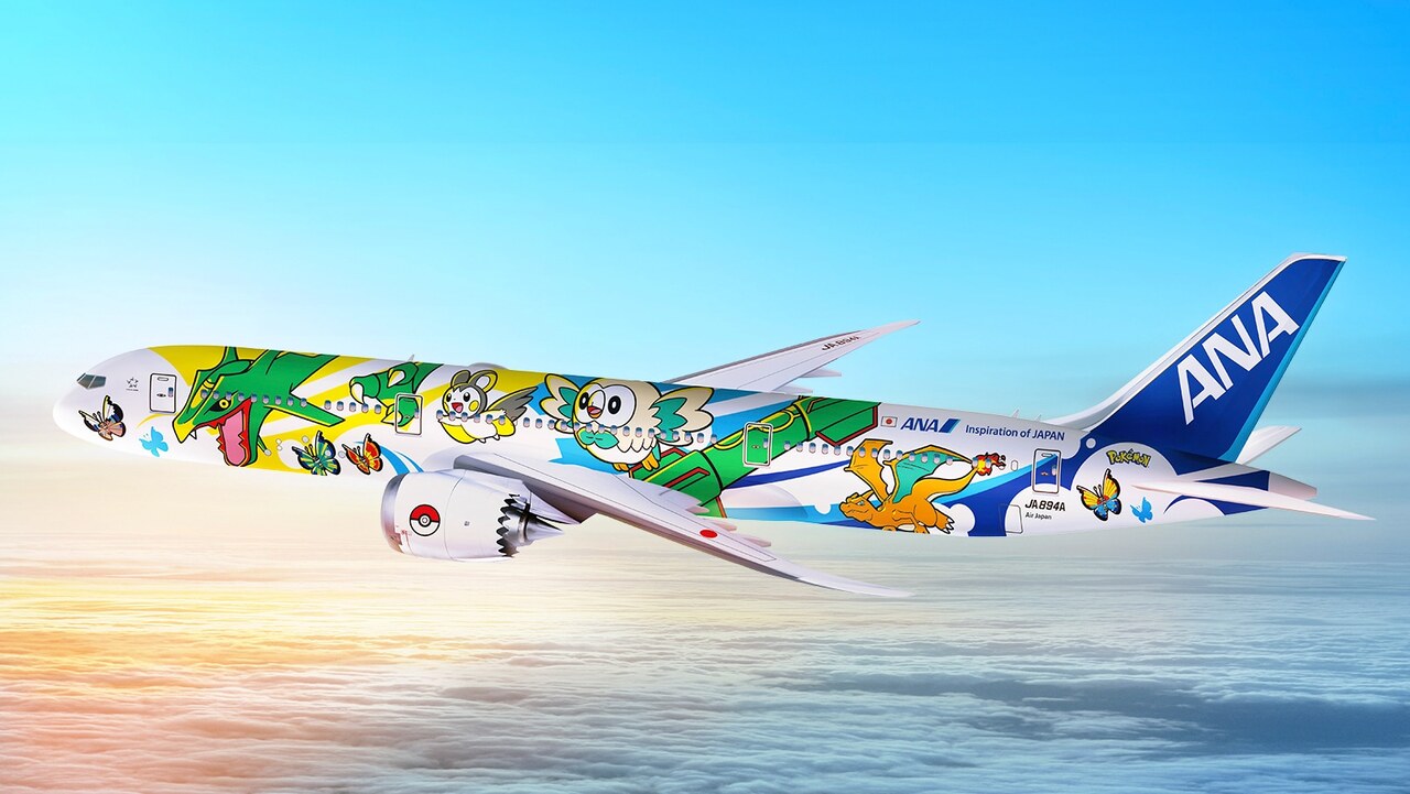 All Nippon Airways Pikachu jet in flight.