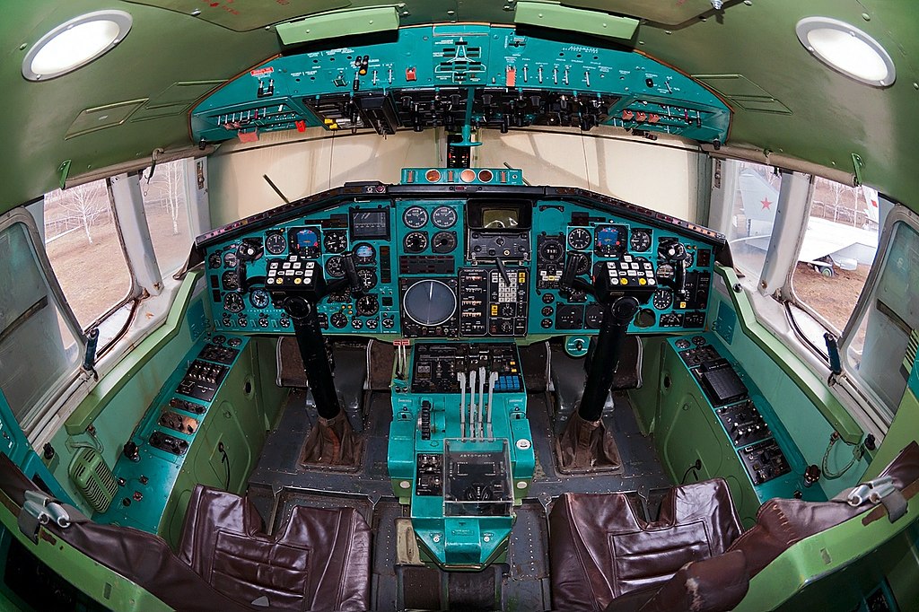 View of Tupolev Tu-144 cockpit.