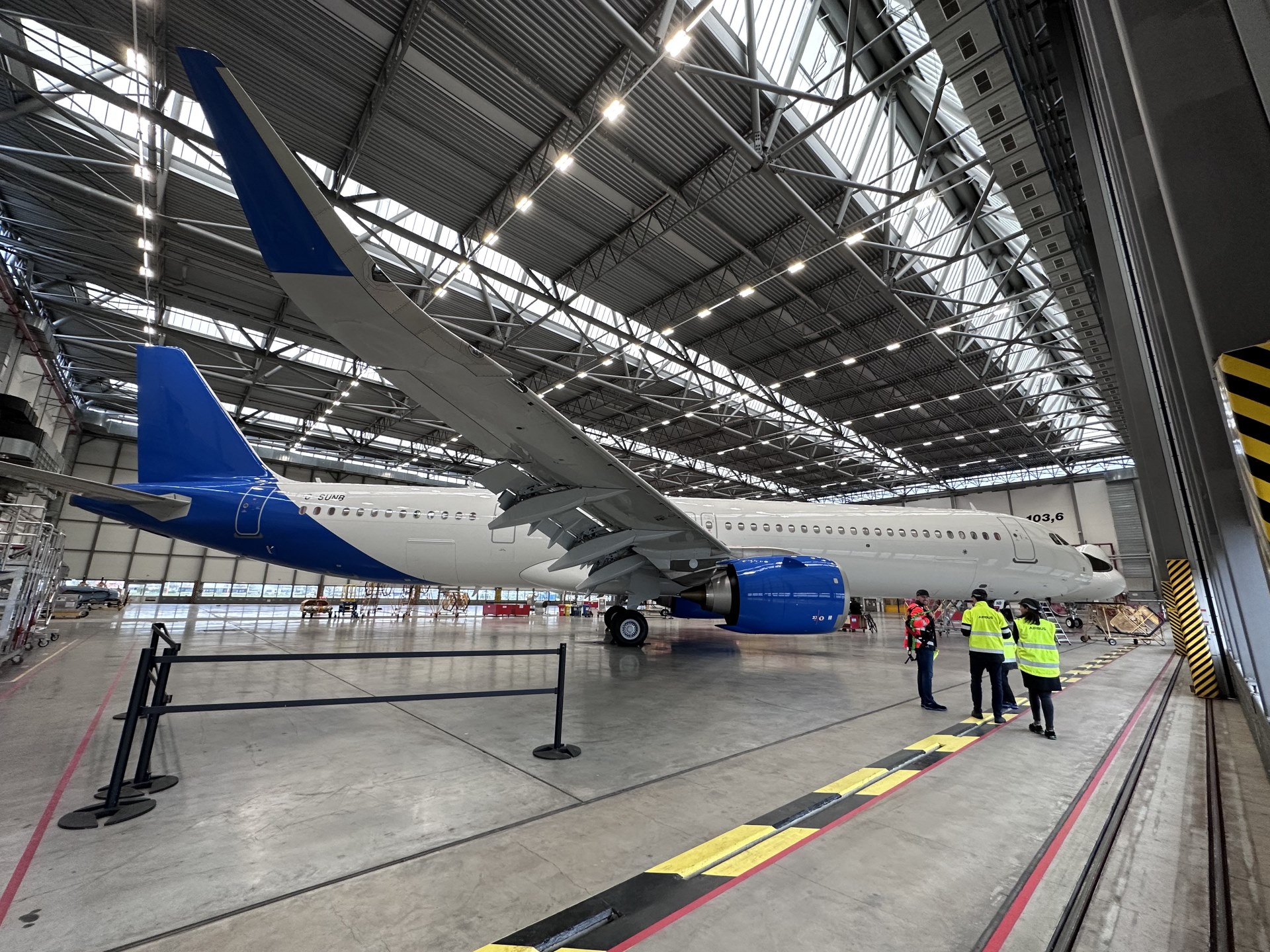 A new Jet2 Airbus A321neo in the hangar.