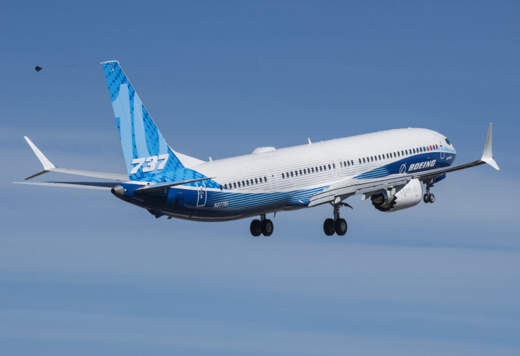A Boeing 737 MAX-10 in flight