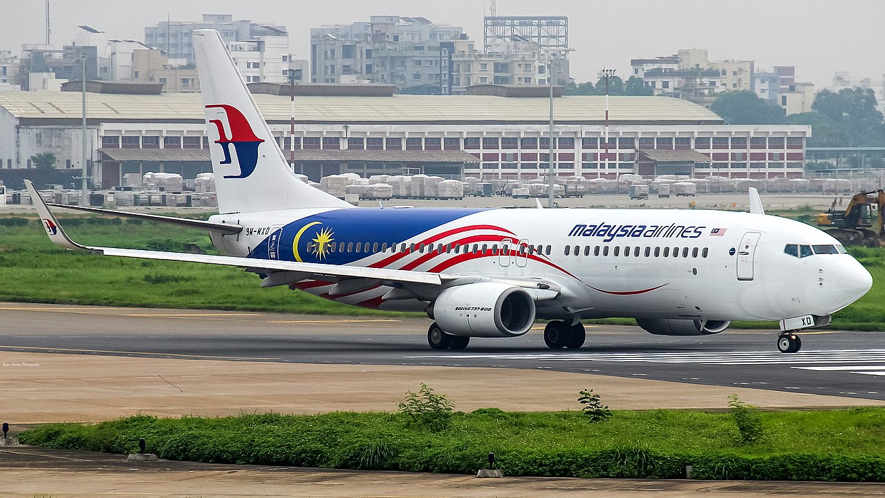 A Malaysia Airlines Boeing 737 lines up for takeoff.