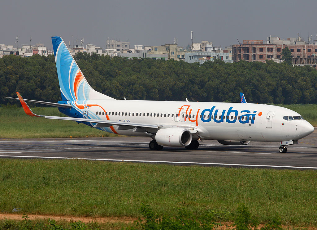 A flyDubai Boeing 737-800 lines up for takeoff.