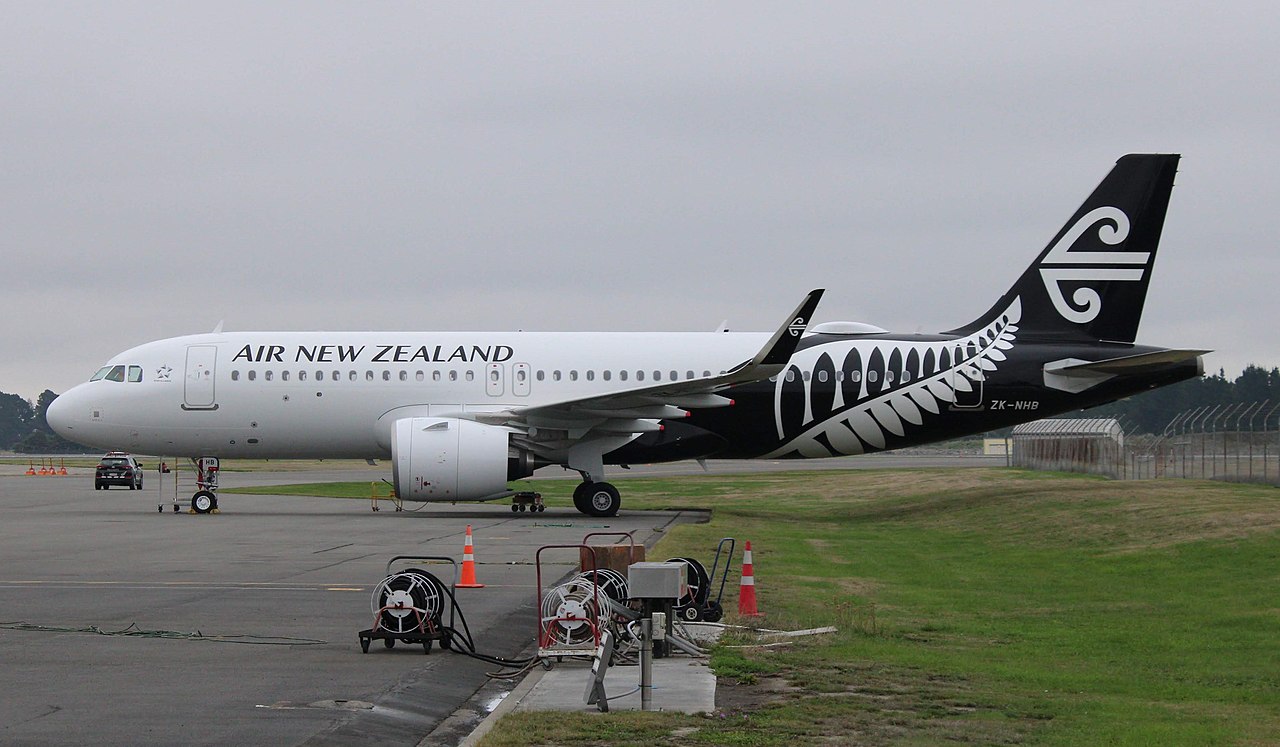 A parked Air New Zealand Airbus A320neo aircraft.