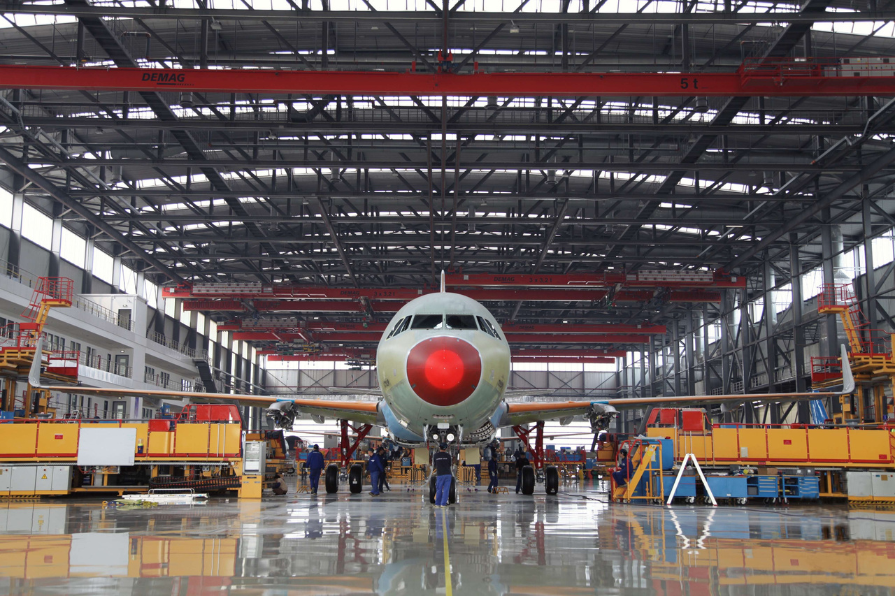 An Airbus aircraft in production at the China Tianjin plant.