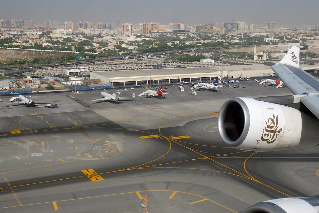 An aircraft takes off from Dubai airport