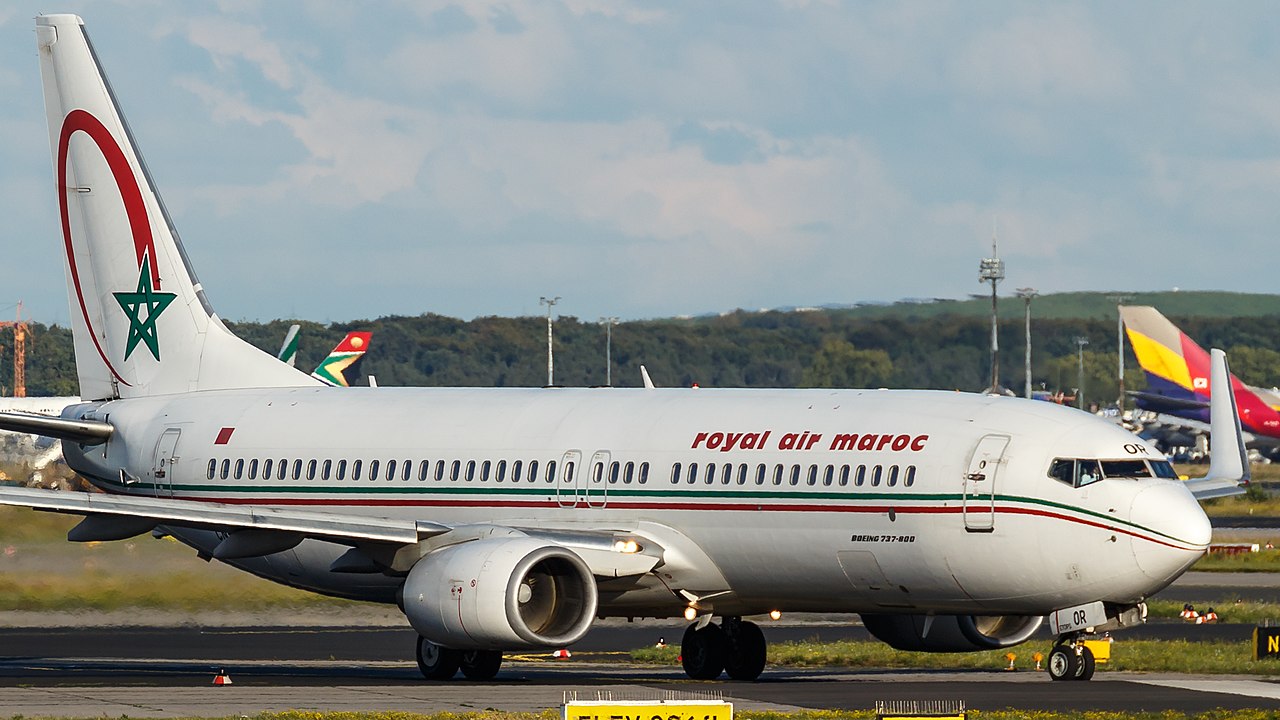 A Royal Air Maroc flight taxis in Morocco Africa.