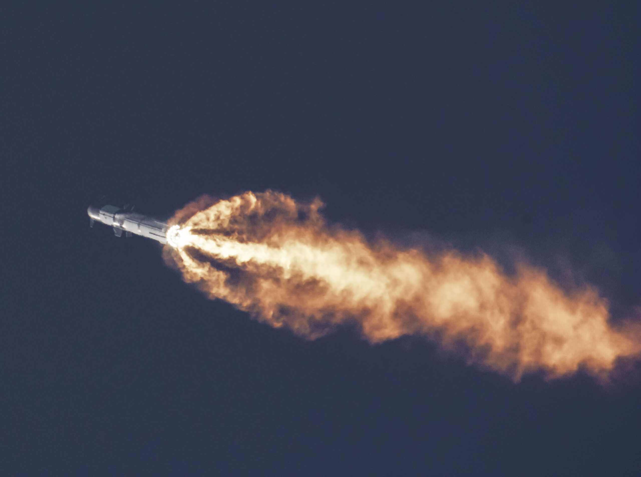 A SpaceX Starship rocket after launch.