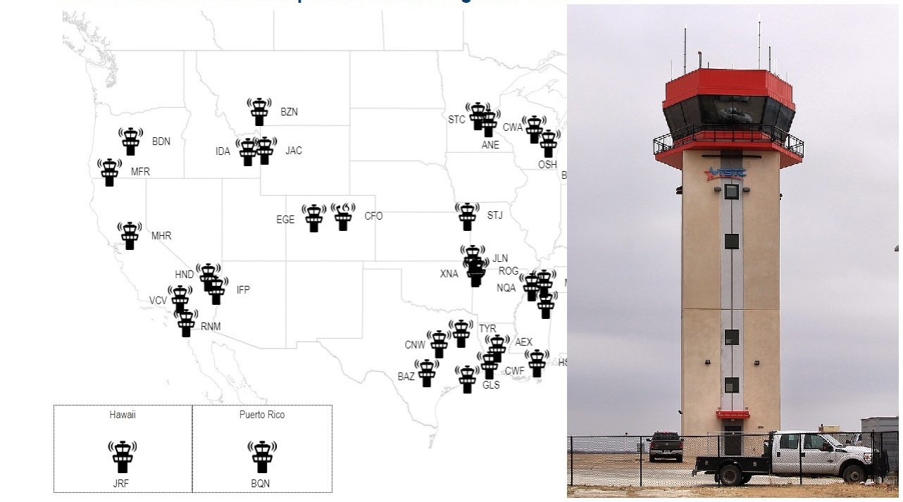 Graphic of US airports to have control tower upgrades