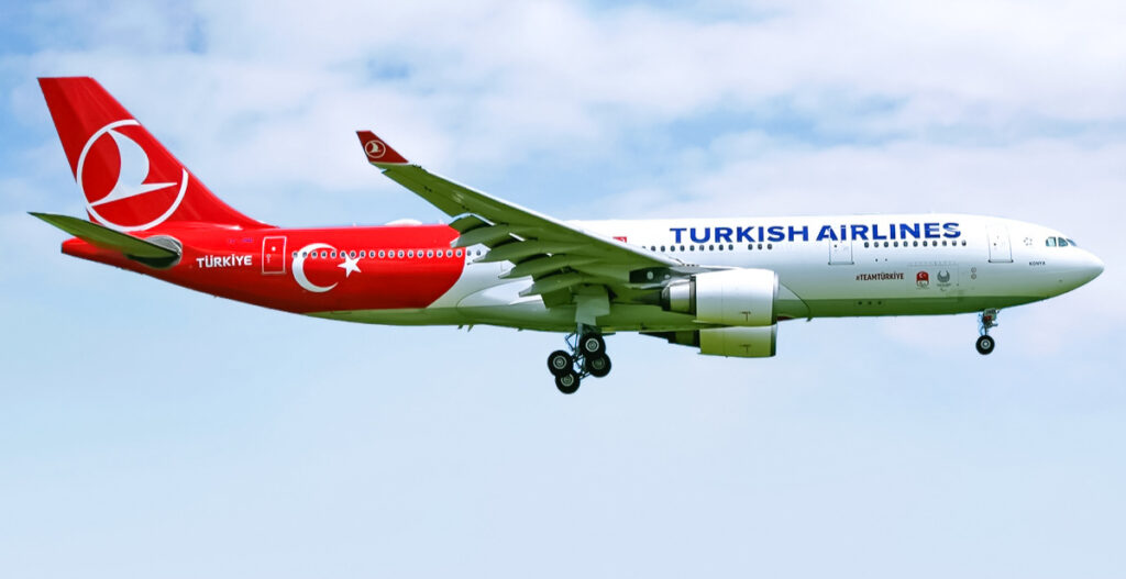 A Turkish Airlines Airbus A330 approaches to land.