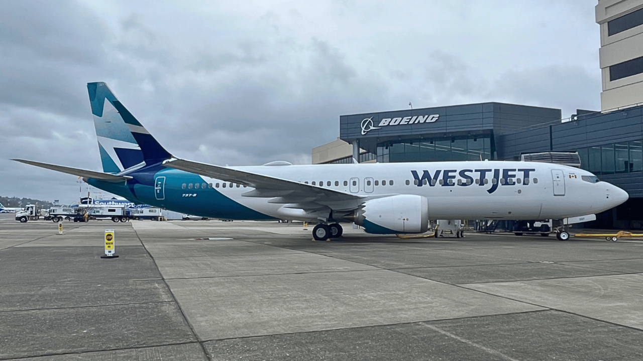 A new WestJet Boeing 737 on the tarmac.