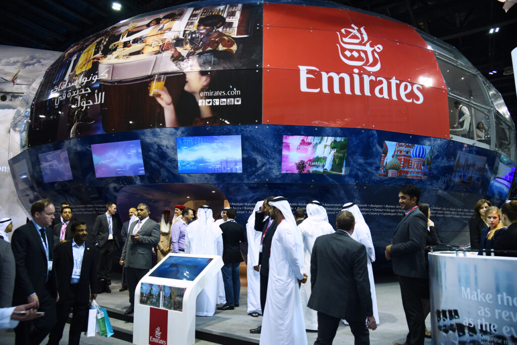 The Emirates stand at the Arabian Travel Market exhibition.
