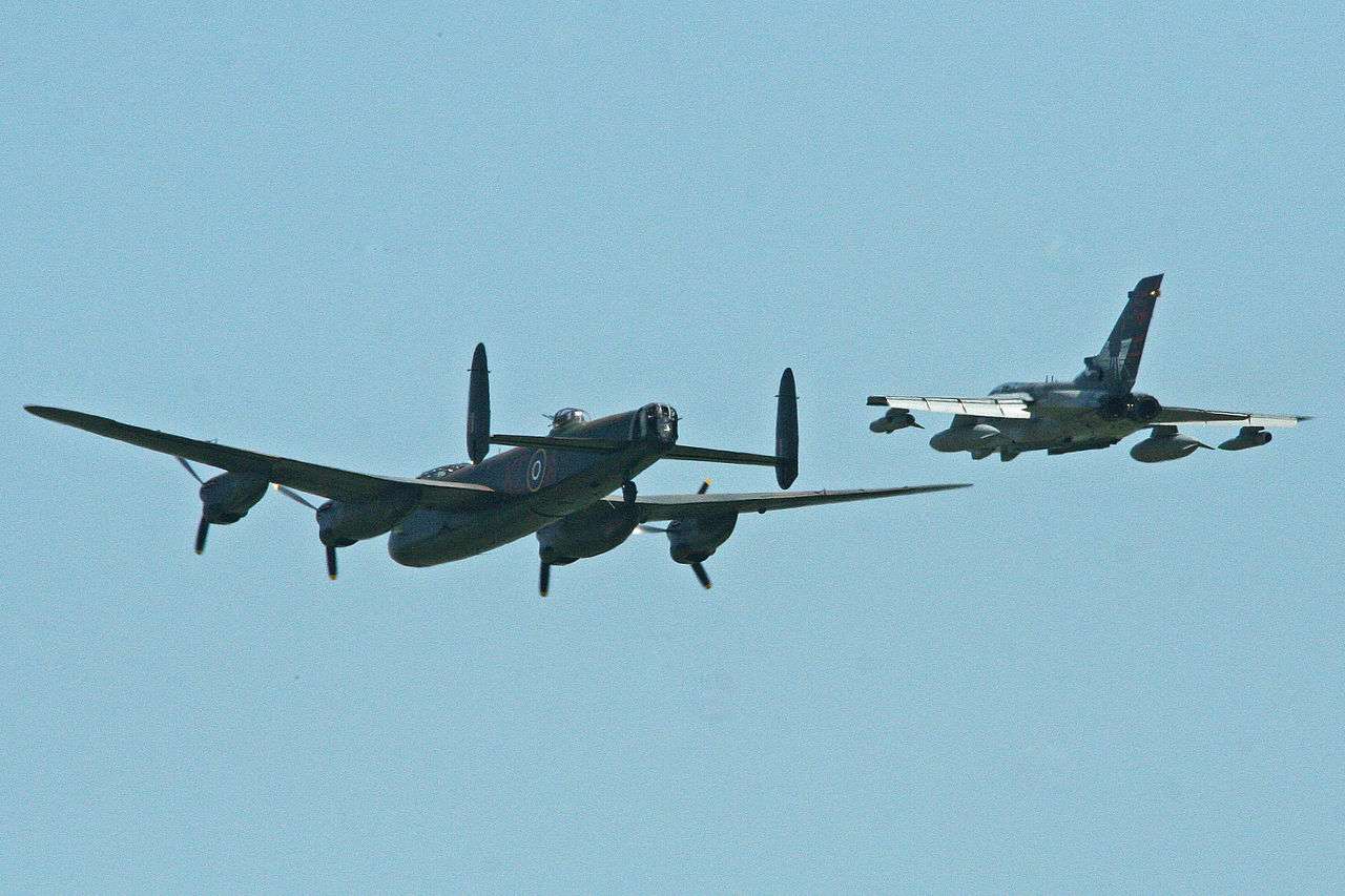 Dambusters commemoration flypast by a Lancaster and a Tornado of 617 Squadron.