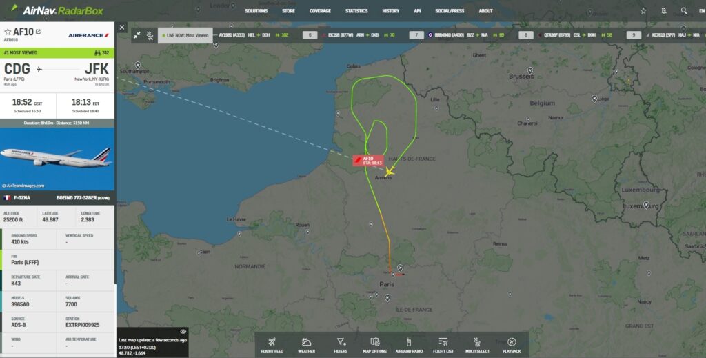 New York-bound Air France Boeing 777 Returns to Paris