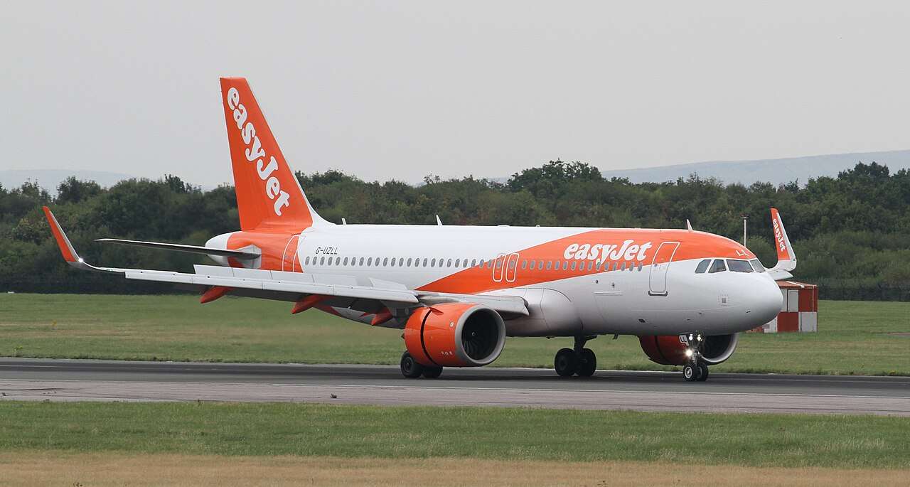 An easyJet Airbus A320 taxis at Birmingham Airport.