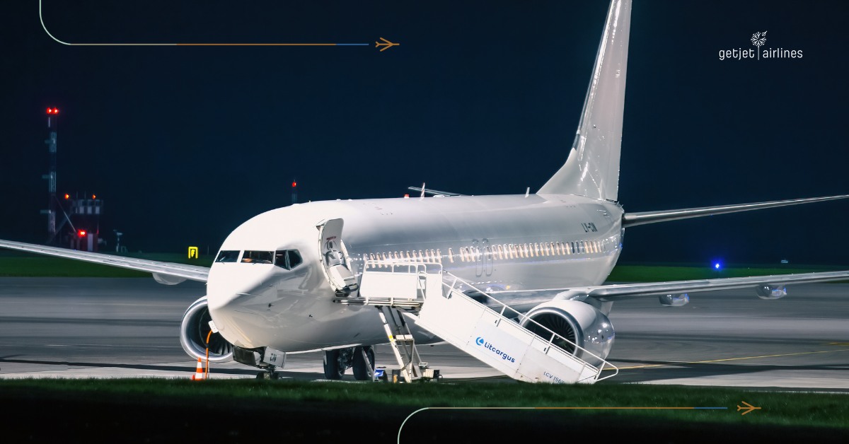 A new Boeing 737-800 aircraft for ACMI operator GetJet Airlines is unloaded on the tarmac.