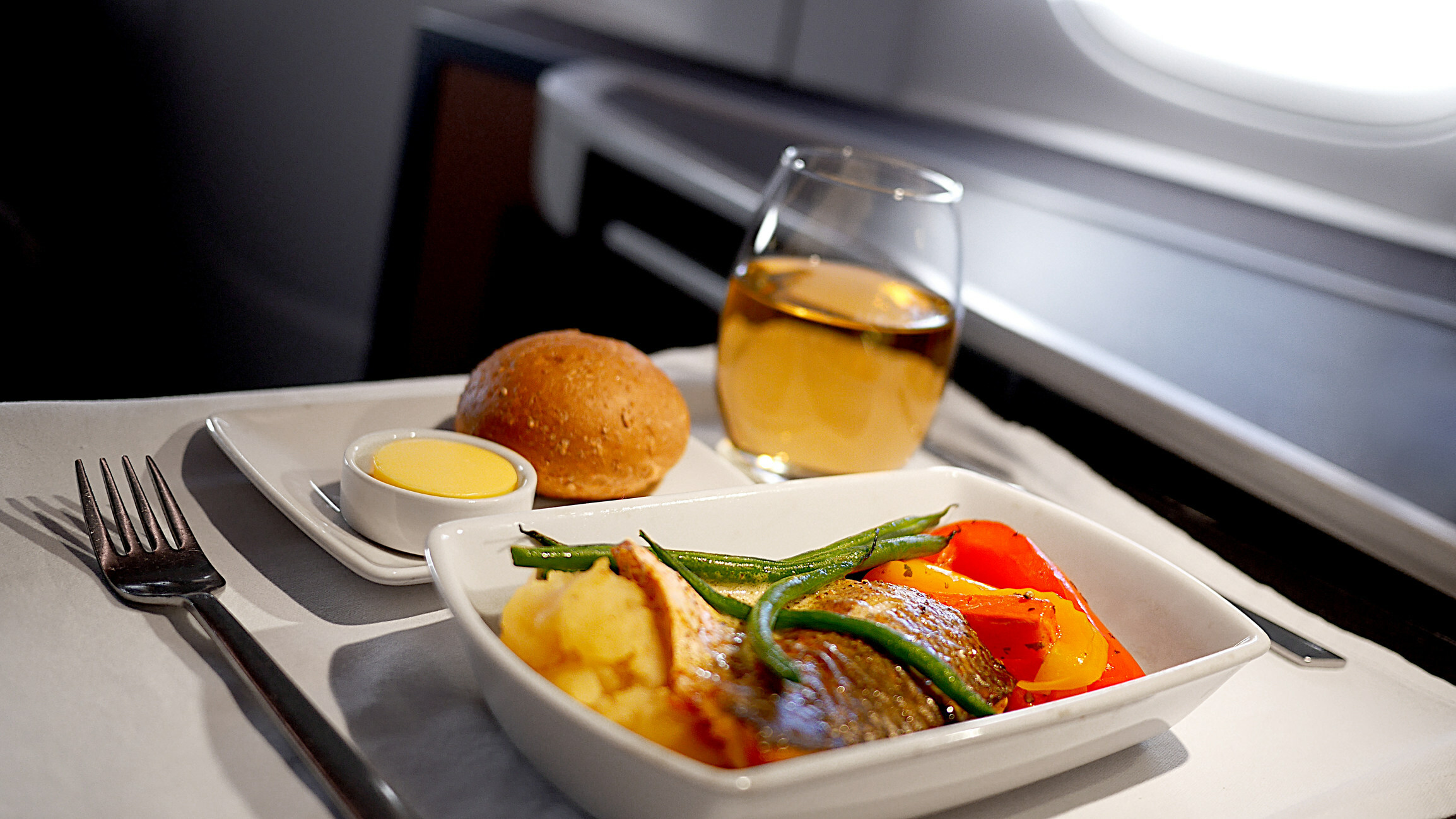 An inflight catering meal aboard a commercial flight.