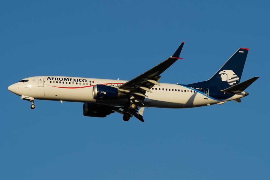 An Aeromexico Boeing 737 MAX in flight.