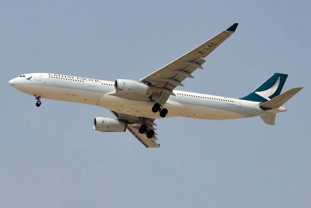 A Cathay Pacific A330 in flight.