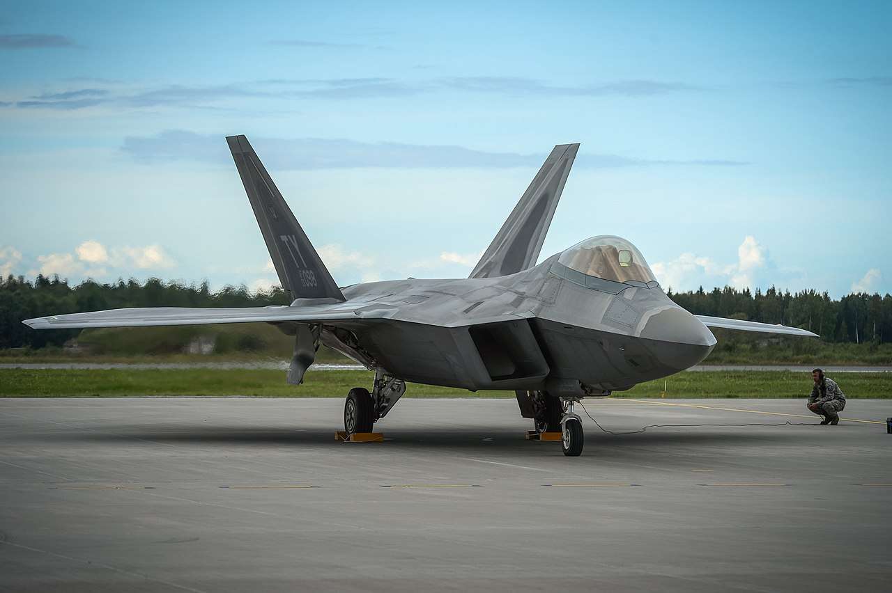 A US Air Force F-22 Raptor parked at Amari Air Base in Estonia.