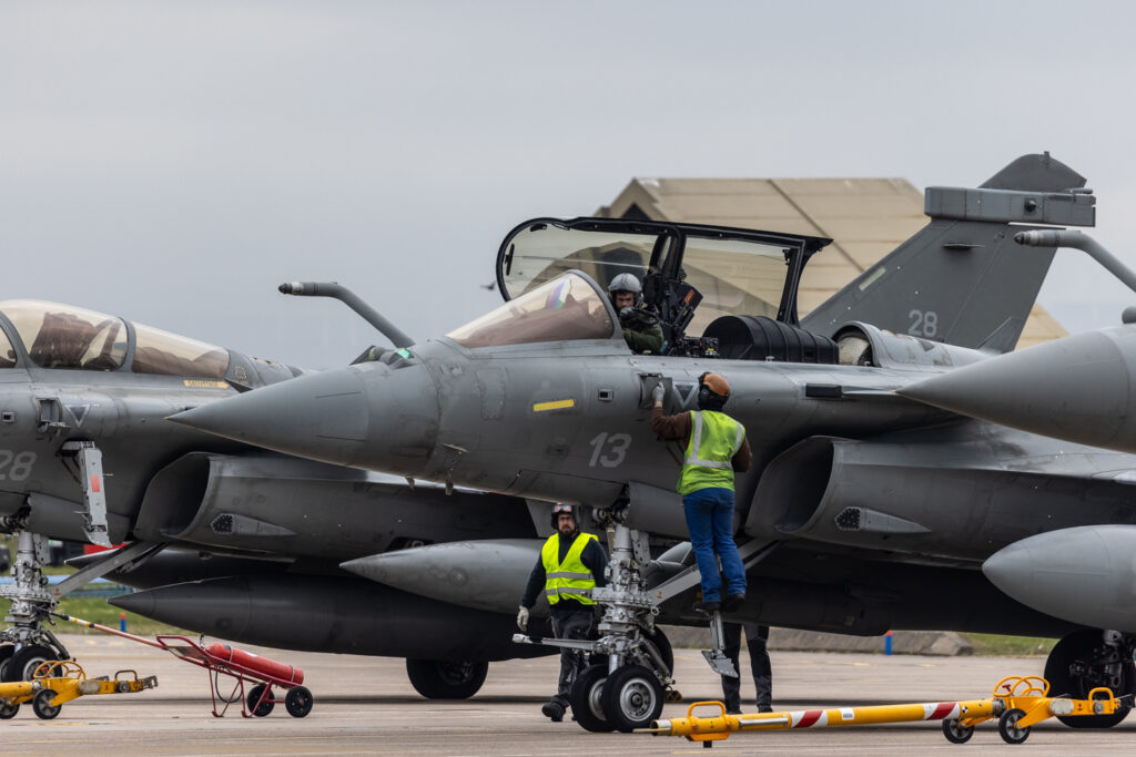French and Italian Air Force aircraft park at RAF Lossiemouth for NATO Exercise.