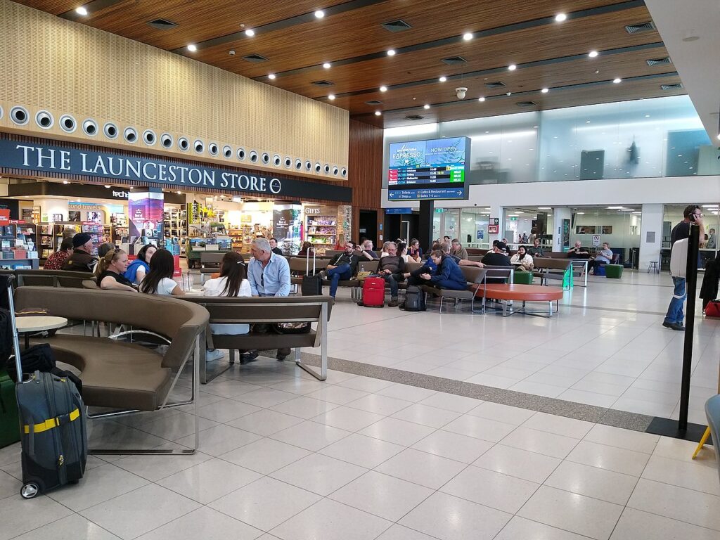 Interior view of Launceston Airport terminal area.
