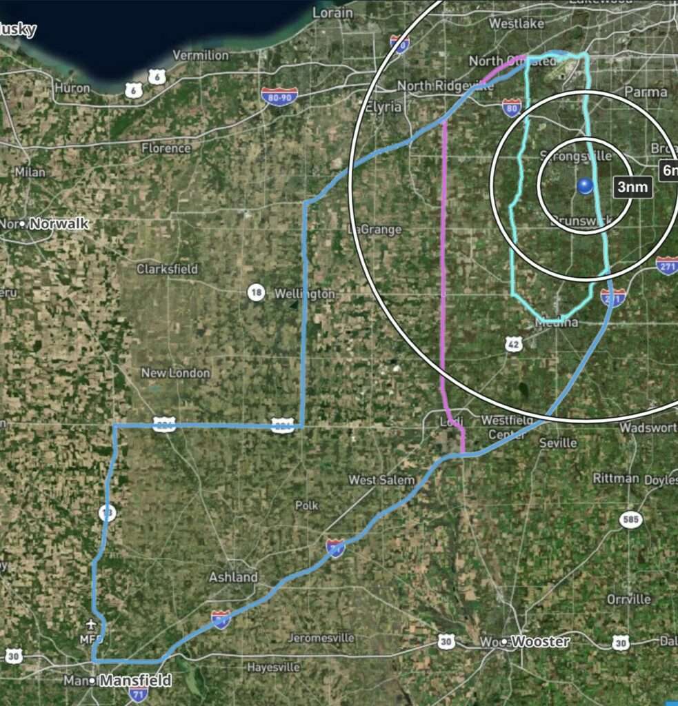 Aerial map of NASA overflight area in greater Cleveland.