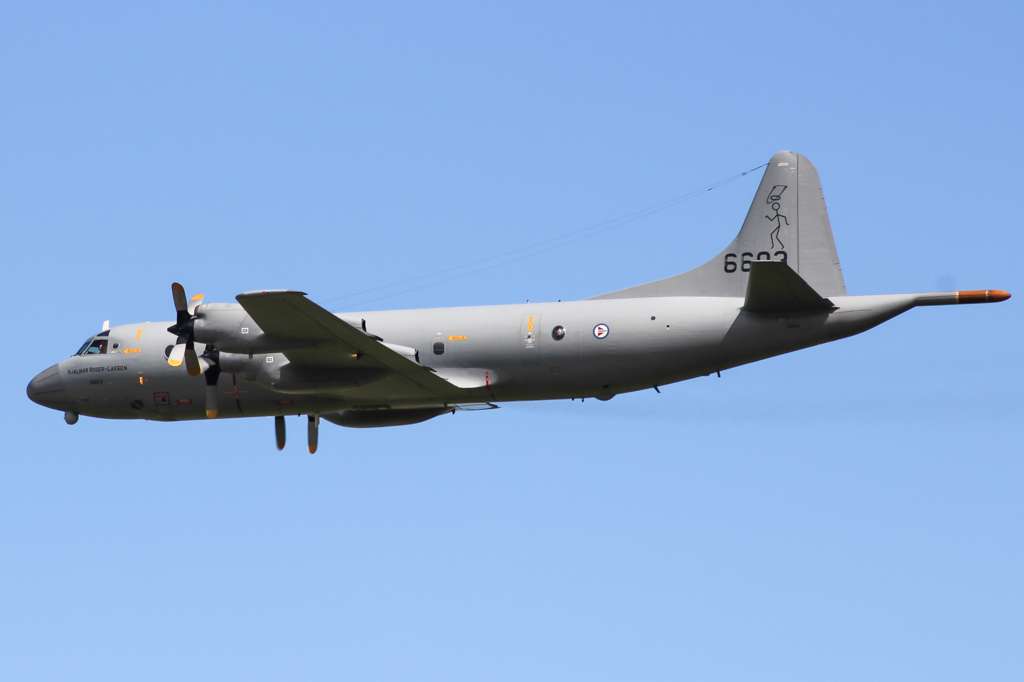 A flypast by a Royal Norwegian Air Force P-3 Orion.