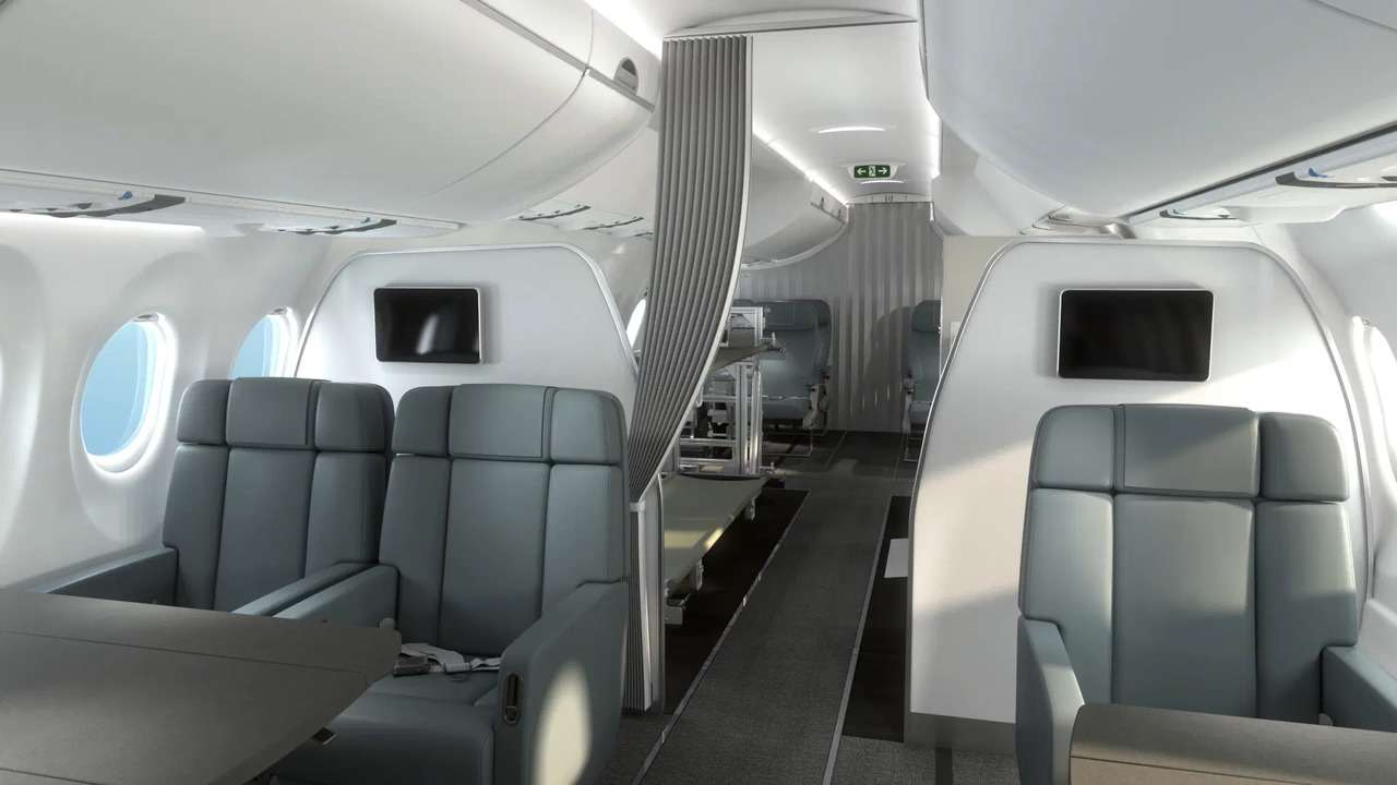 Interior view of Lufthansa Technik ACJ TwoTwenty cabin design.
