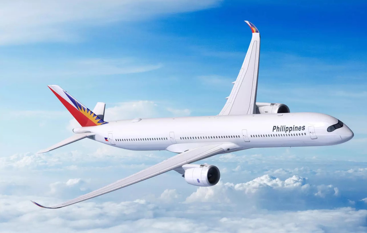 Render of a Philippine Airlines Airbus A350-1000 jet in flight.